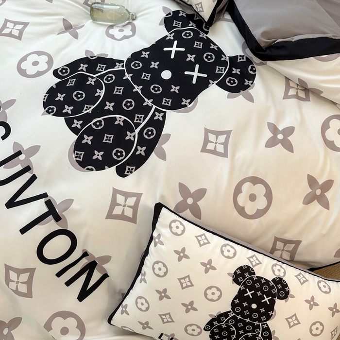 91家纺网 家纺一手货源 找家纺 摩卡（乐趣） 2025新款现代简约网红款四季棉四件套 熊仔白