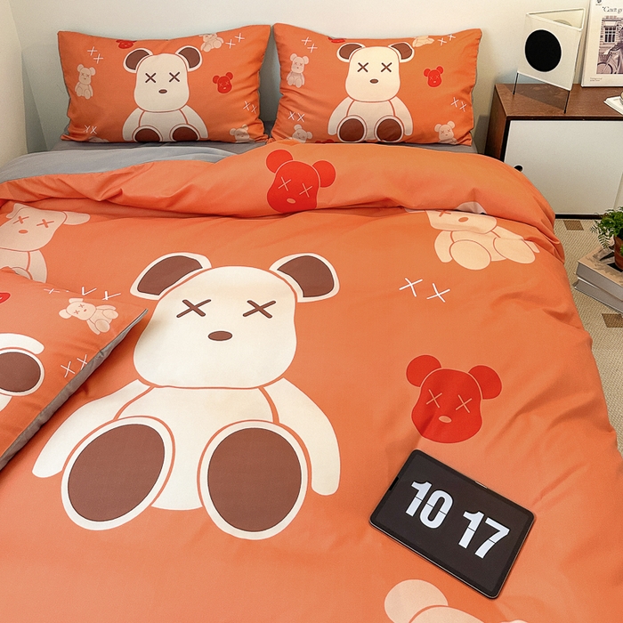 91家纺网 家纺一手货源 找家纺 摩卡（乐趣） 2025新款现代简约网红款四季棉四件套 熊仔桔