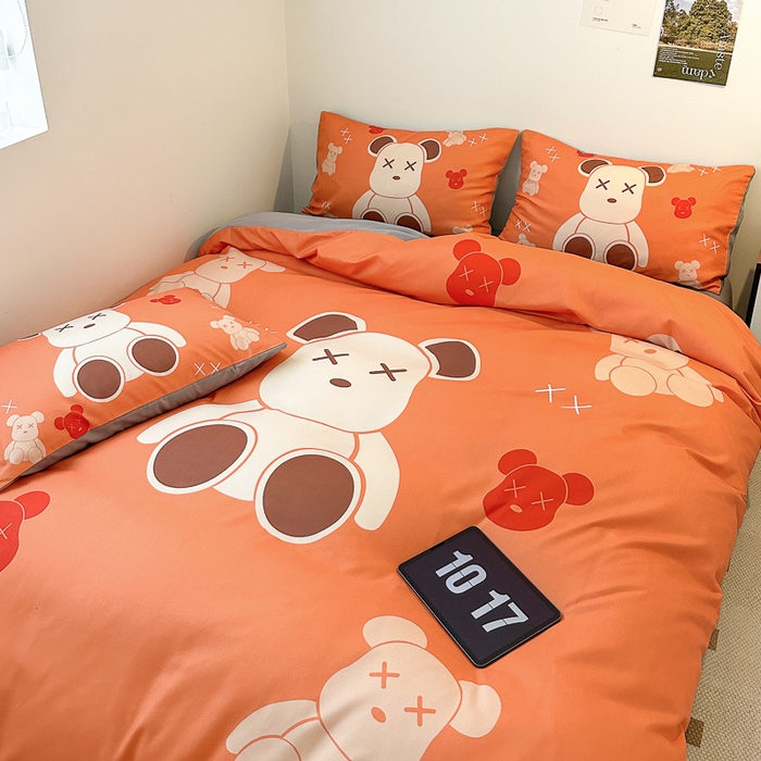 91家纺网 家纺一手货源 找家纺 摩卡（乐趣） 2025新款现代简约网红款四季棉四件套 熊仔桔