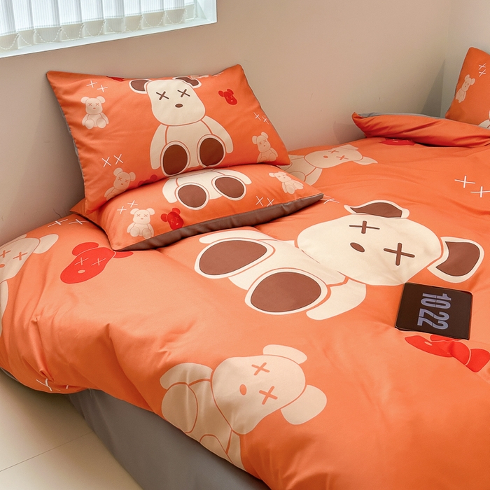 91家纺网 家纺一手货源 找家纺 摩卡（乐趣） 2025新款现代简约网红款四季棉四件套 熊仔桔