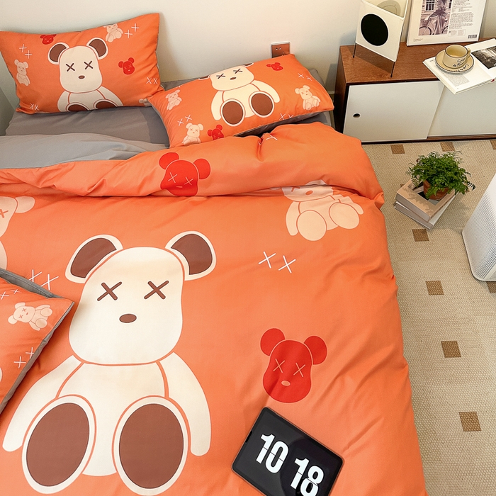 91家纺网 家纺一手货源 找家纺 摩卡（乐趣） 2025新款现代简约网红款四季棉四件套 熊仔桔