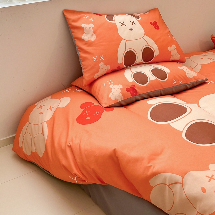 91家纺网 家纺一手货源 找家纺 摩卡（乐趣） 2025新款现代简约网红款四季棉四件套 熊仔桔