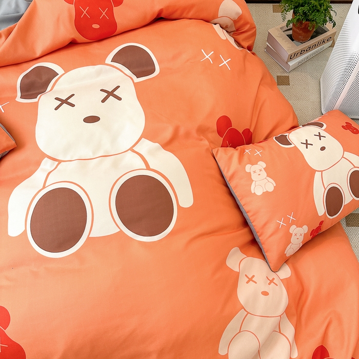 91家纺网 家纺一手货源 找家纺 摩卡（乐趣） 2025新款现代简约网红款四季棉四件套 熊仔桔