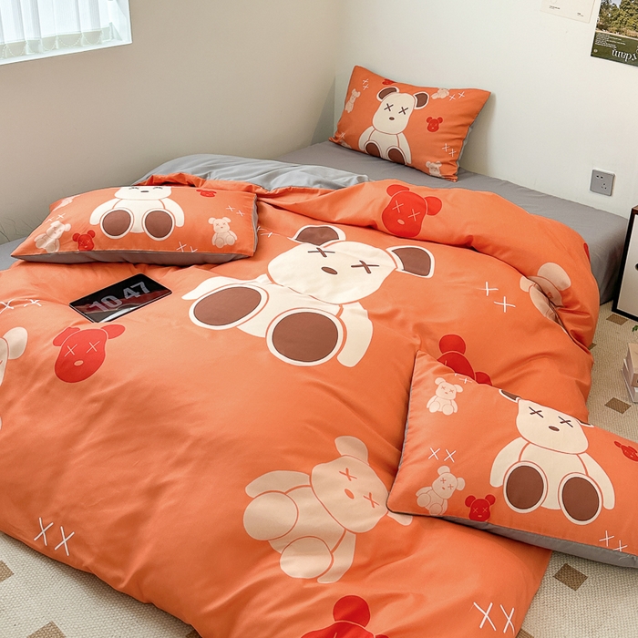 91家纺网 家纺一手货源 找家纺 摩卡（乐趣） 2025新款现代简约网红款四季棉四件套 熊仔桔