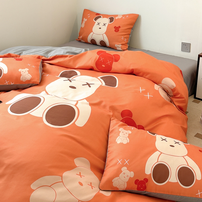 91家纺网 家纺一手货源 找家纺 摩卡（乐趣） 2025新款现代简约网红款四季棉四件套 熊仔桔