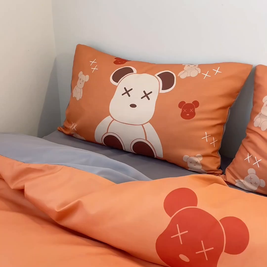 91家纺网 家纺一手货源 找家纺 摩卡（乐趣） 2025新款现代简约网红款四季棉四件套 熊仔桔