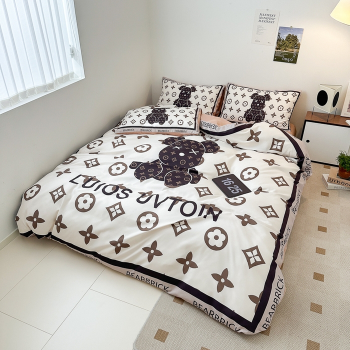 91家纺网 家纺一手货源 找家纺 摩卡（乐趣） 2025新款现代简约网红款四季棉四件套 熊仔咖