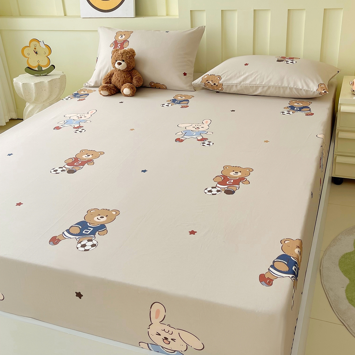 91家纺网 家纺一手货源 找家纺 金鑫汇家纺 2025新款A类全棉纯棉印花大床图单床笠 床笠单件 友谊足球