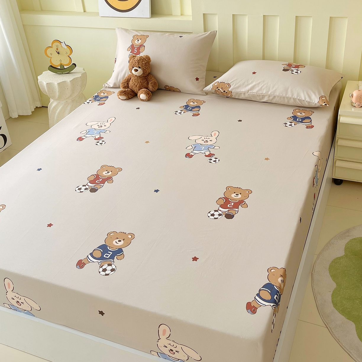 91家纺网 家纺一手货源 找家纺 金鑫汇家纺 2025新款A类全棉纯棉印花大床图单床笠 床笠单件 友谊足球