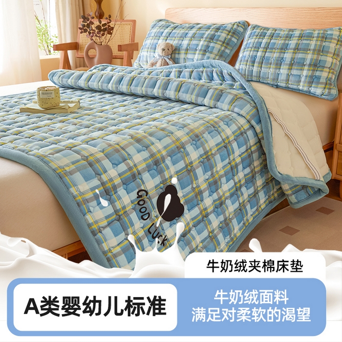 91家纺网 家纺一手货源 找家纺 爱屋及屋 2025新款无印风牛奶绒床垫-大床款 牛奶绒-简析蓝