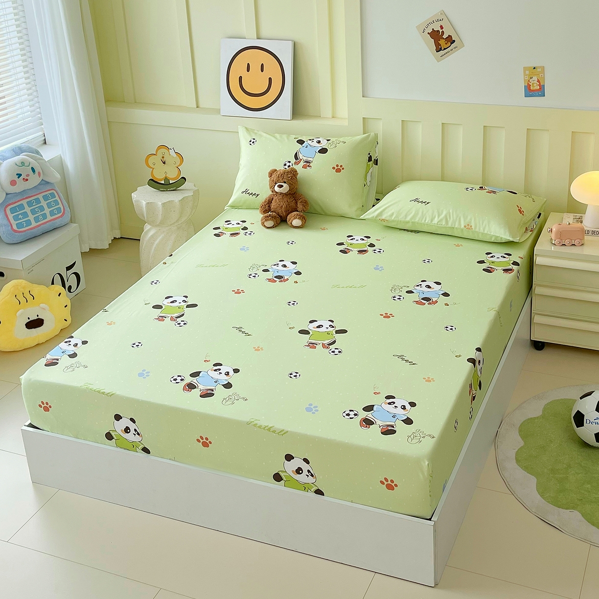 91家纺网 家纺一手货源 找家纺 金鑫汇家纺 2025新款A类全棉纯棉印花大床图单床笠 床笠单件 足球争霸赛·绿