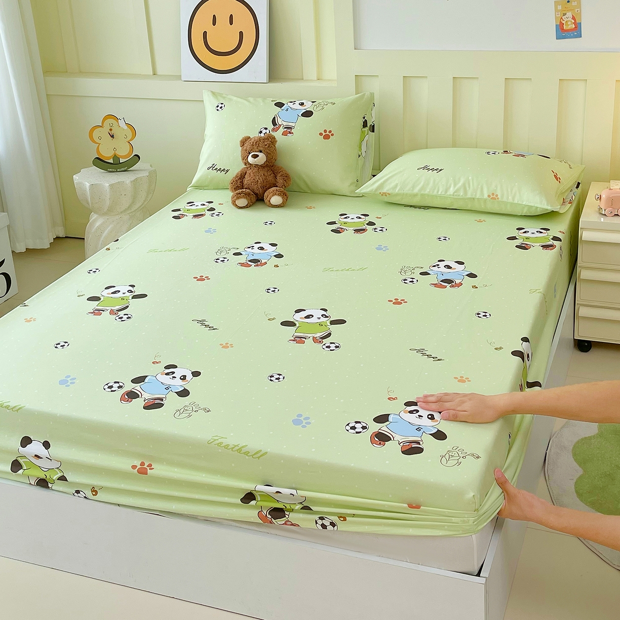 91家纺网 家纺一手货源 找家纺 金鑫汇家纺 2025新款A类全棉纯棉印花大床图单床笠 床笠单件 足球争霸赛·绿