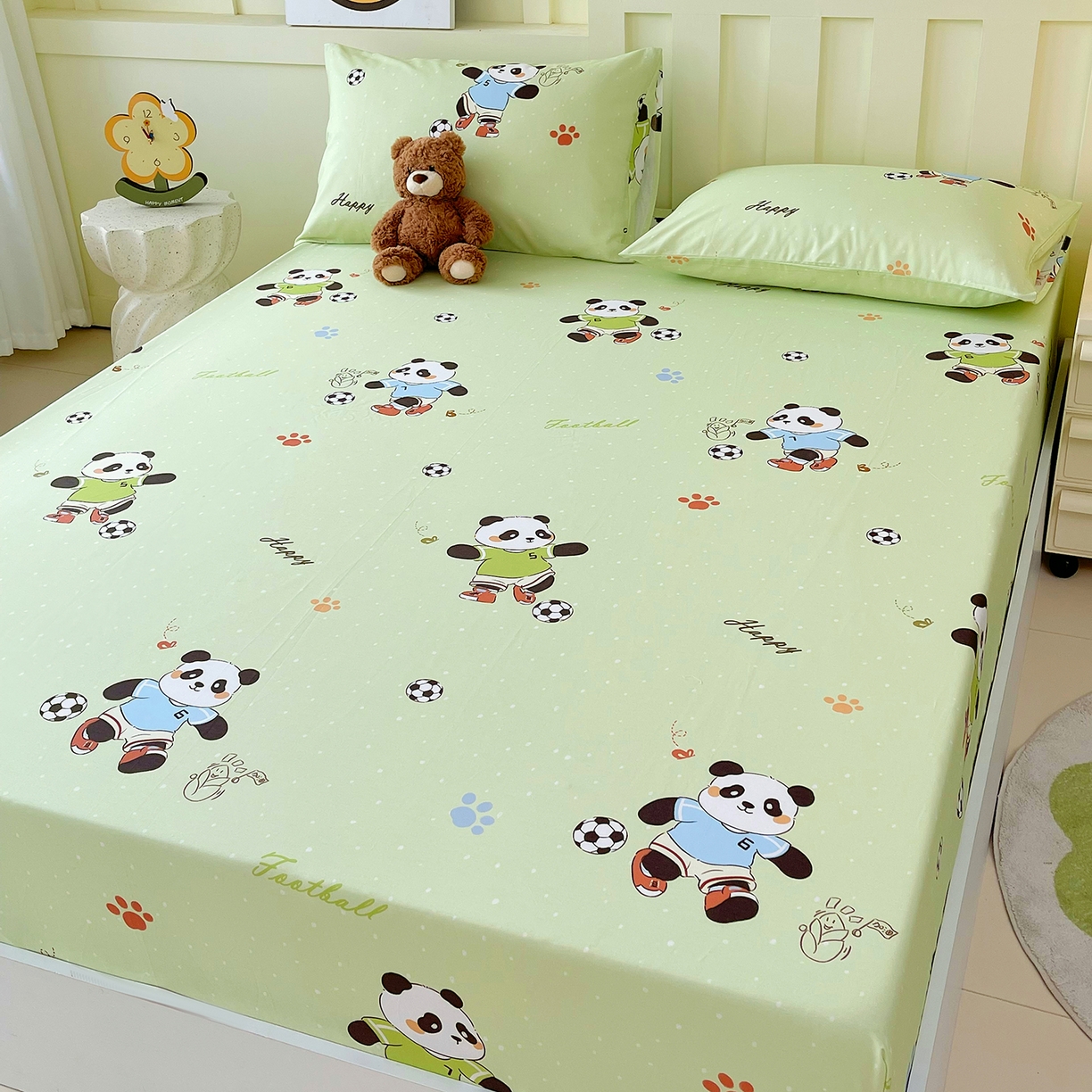 91家纺网 家纺一手货源 找家纺 金鑫汇家纺 2025新款A类全棉纯棉印花大床图单床笠 床笠单件 足球争霸赛·绿