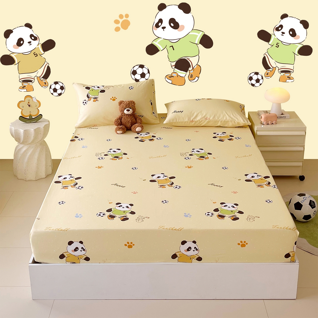 91家纺网 家纺一手货源 找家纺 金鑫汇家纺 2025新款A类全棉纯棉印花大床图单床笠 床笠单件 足球争霸赛-黄