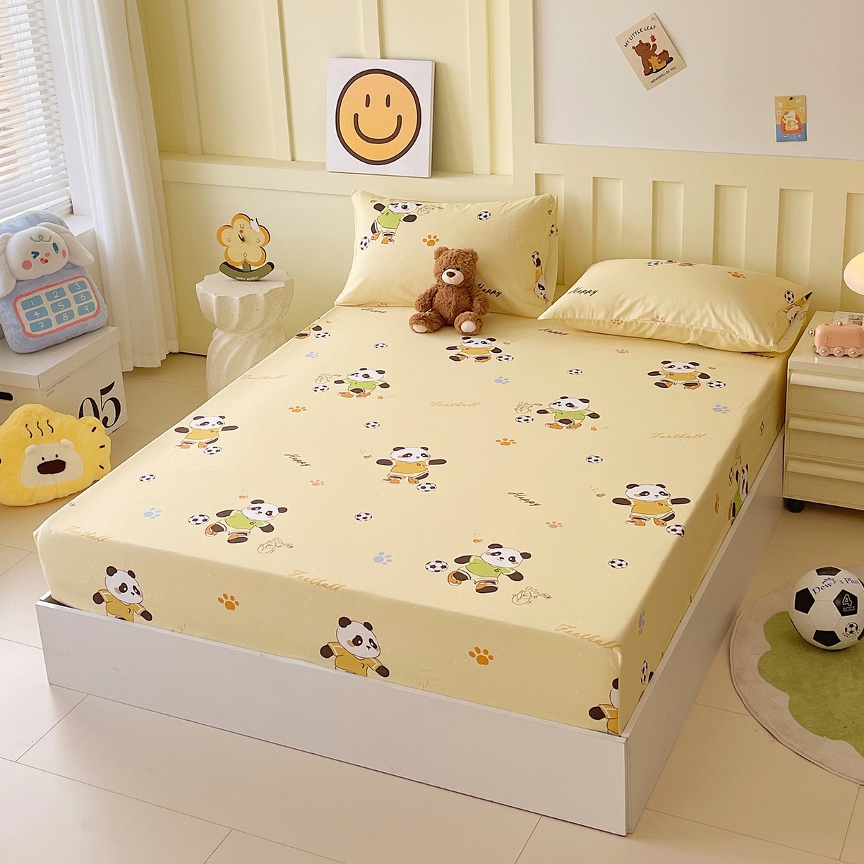 91家纺网 家纺一手货源 找家纺 金鑫汇家纺 2025新款A类全棉纯棉印花大床图单床笠 床笠单件 足球争霸赛-黄