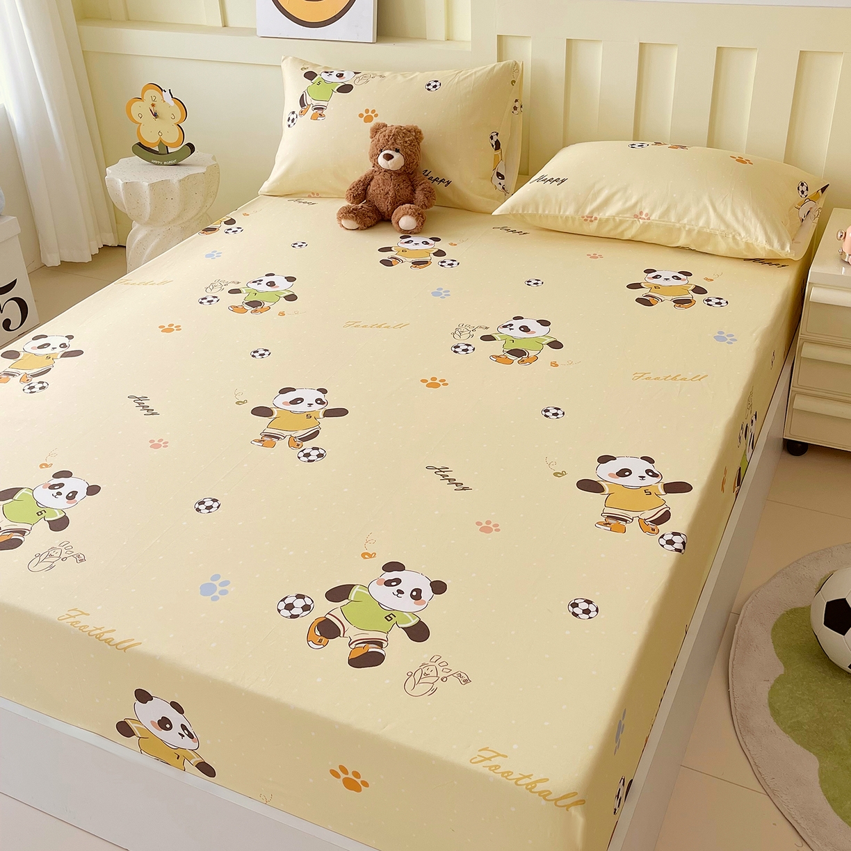 91家纺网 家纺一手货源 找家纺 金鑫汇家纺 2025新款A类全棉纯棉印花大床图单床笠 床笠单件 足球争霸赛-黄