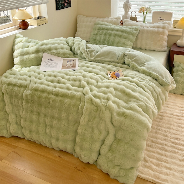 91家纺网 家纺一手货源 找家纺 （总）悦织湾家纺 2025新款A类12斤獭兔毛580克托斯卡纳大泡泡双面兔毛绒四件套