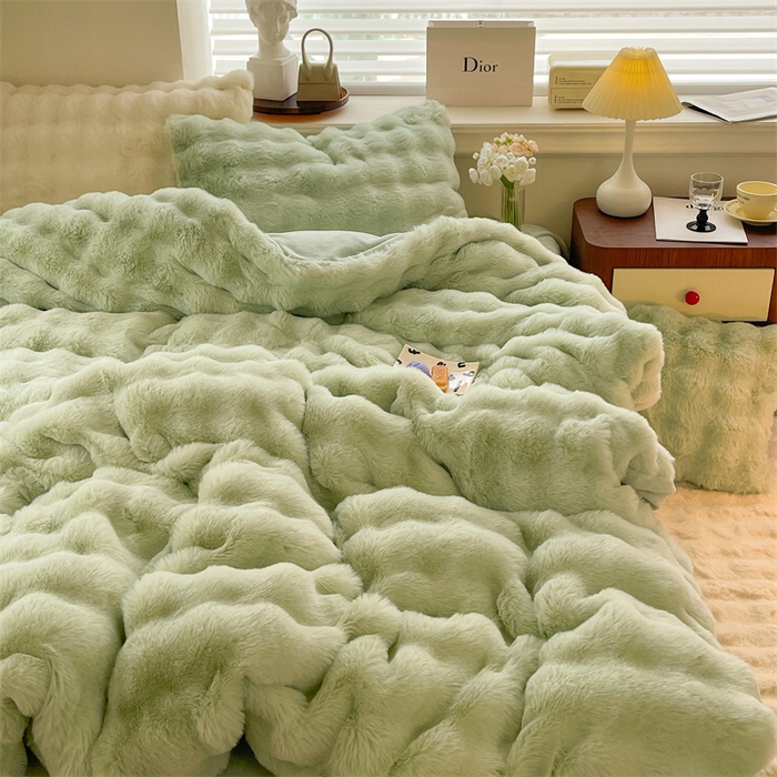 91家纺网 家纺一手货源 找家纺 （总）悦织湾家纺 2025新款A类12斤獭兔毛580克托斯卡纳大泡泡双面兔毛绒四件套