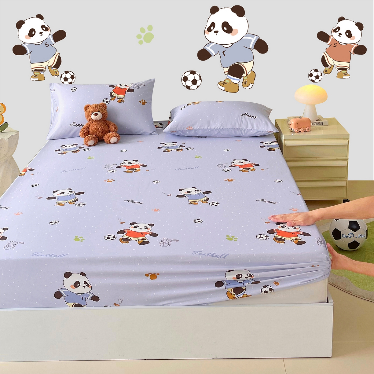 91家纺网 家纺一手货源 找家纺 金鑫汇家纺 2025新款A类全棉纯棉印花大床图单床笠 床笠单件 足球争霸赛-灰