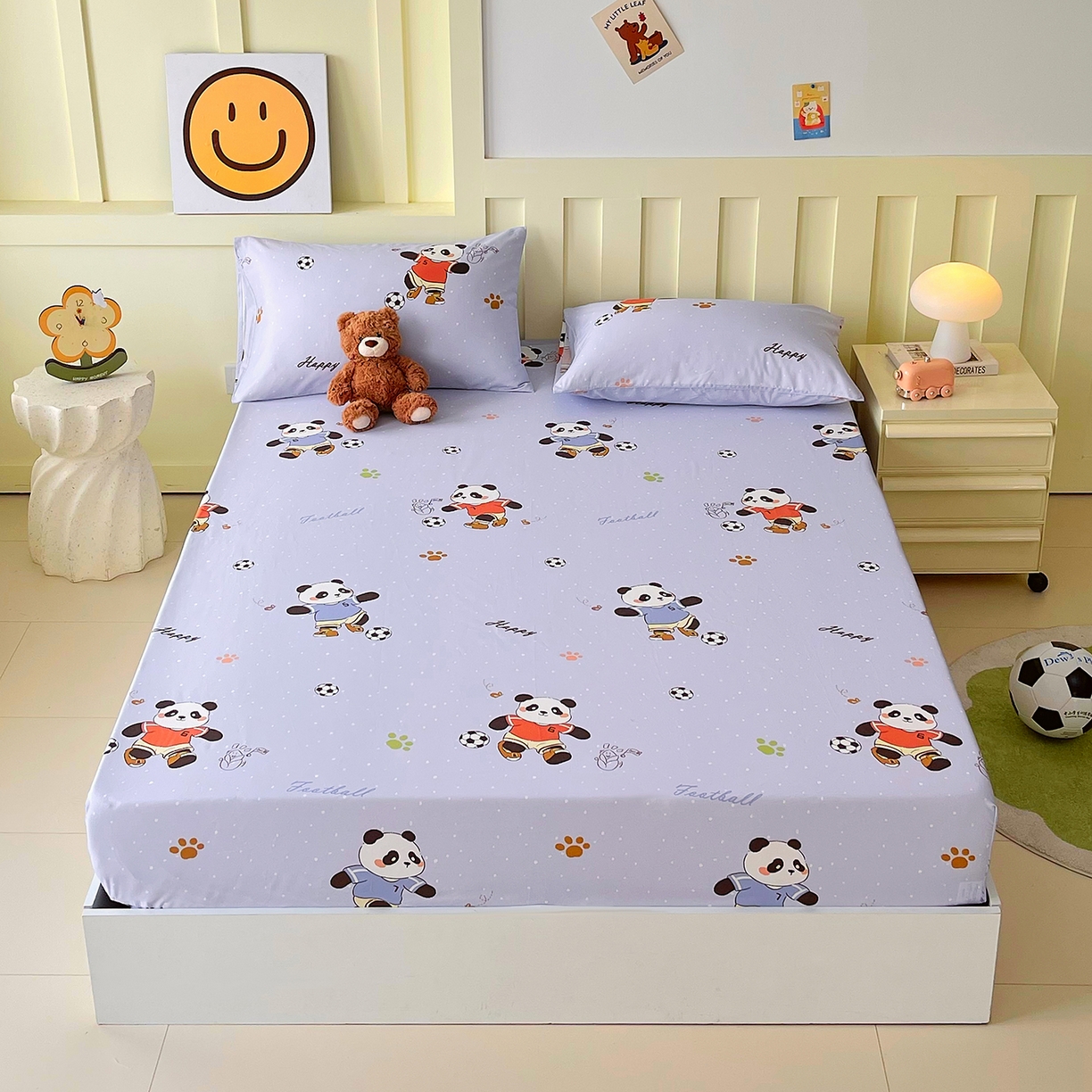 91家纺网 家纺一手货源 找家纺 金鑫汇家纺 2025新款A类全棉纯棉印花大床图单床笠 床笠单件 足球争霸赛-灰