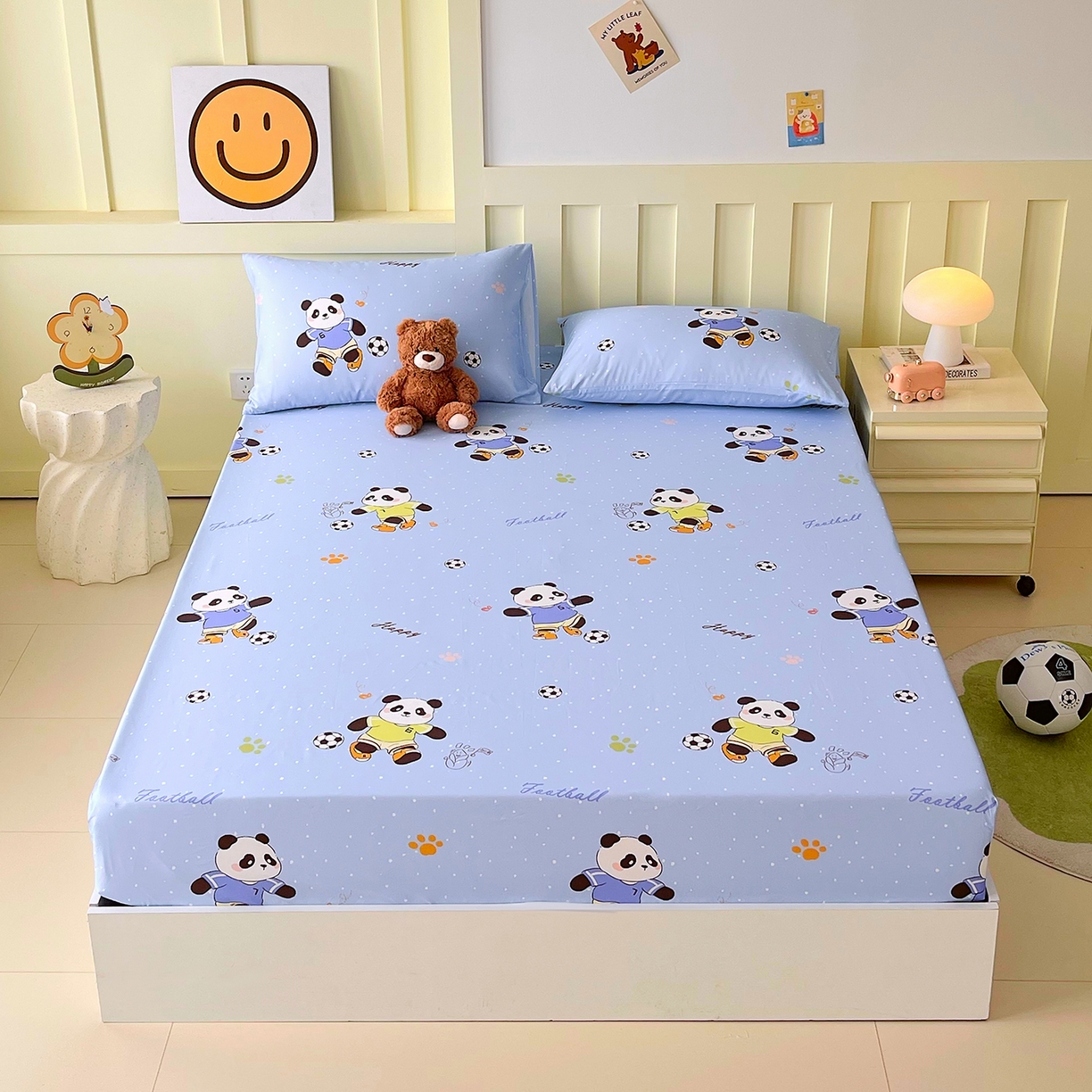 91家纺网 家纺一手货源 找家纺 金鑫汇家纺 2025新款A类全棉纯棉印花大床图单床笠 床笠单件 足球争霸赛-蓝