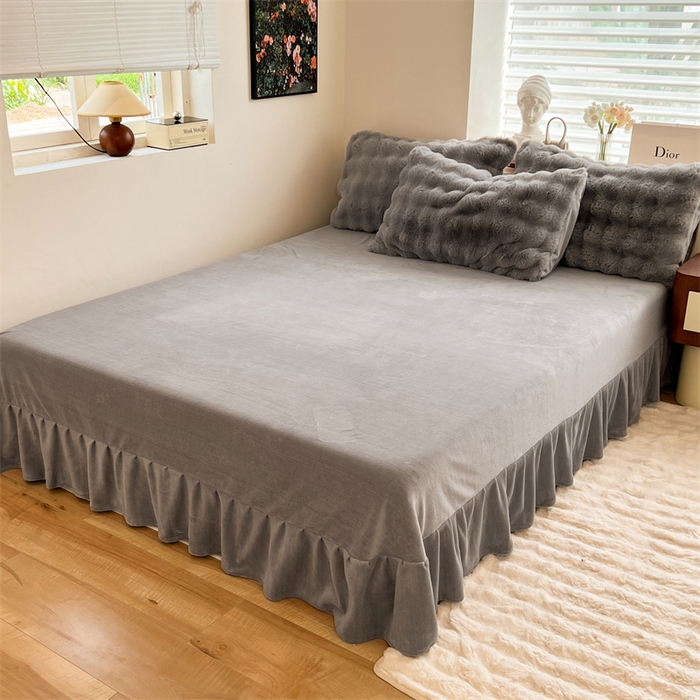 91家纺网 家纺一手货源 找家纺 悦织湾家纺 2025新款A类12斤獭兔毛580克托斯卡纳大泡泡双面兔毛绒四件套 兔兔绒-深灰