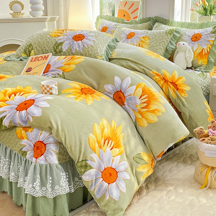 91家纺网 家纺一手货源 找家纺 （总）提花大世界 2025新款爆款高克重牛奶绒印花夹棉蕾丝花边床盖床裙单件三件四件套