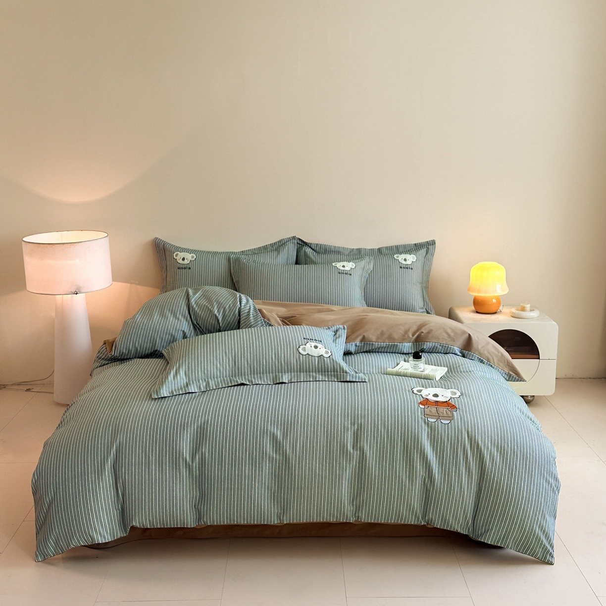 91家纺网 家纺一手货源 找家纺 禾时 2025新款全棉磨毛卡通刺绣四件套 米乐（蓝）