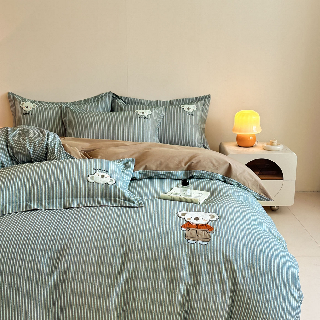 91家纺网 家纺一手货源 找家纺 禾时 2025新款全棉磨毛卡通刺绣四件套 米乐（蓝）