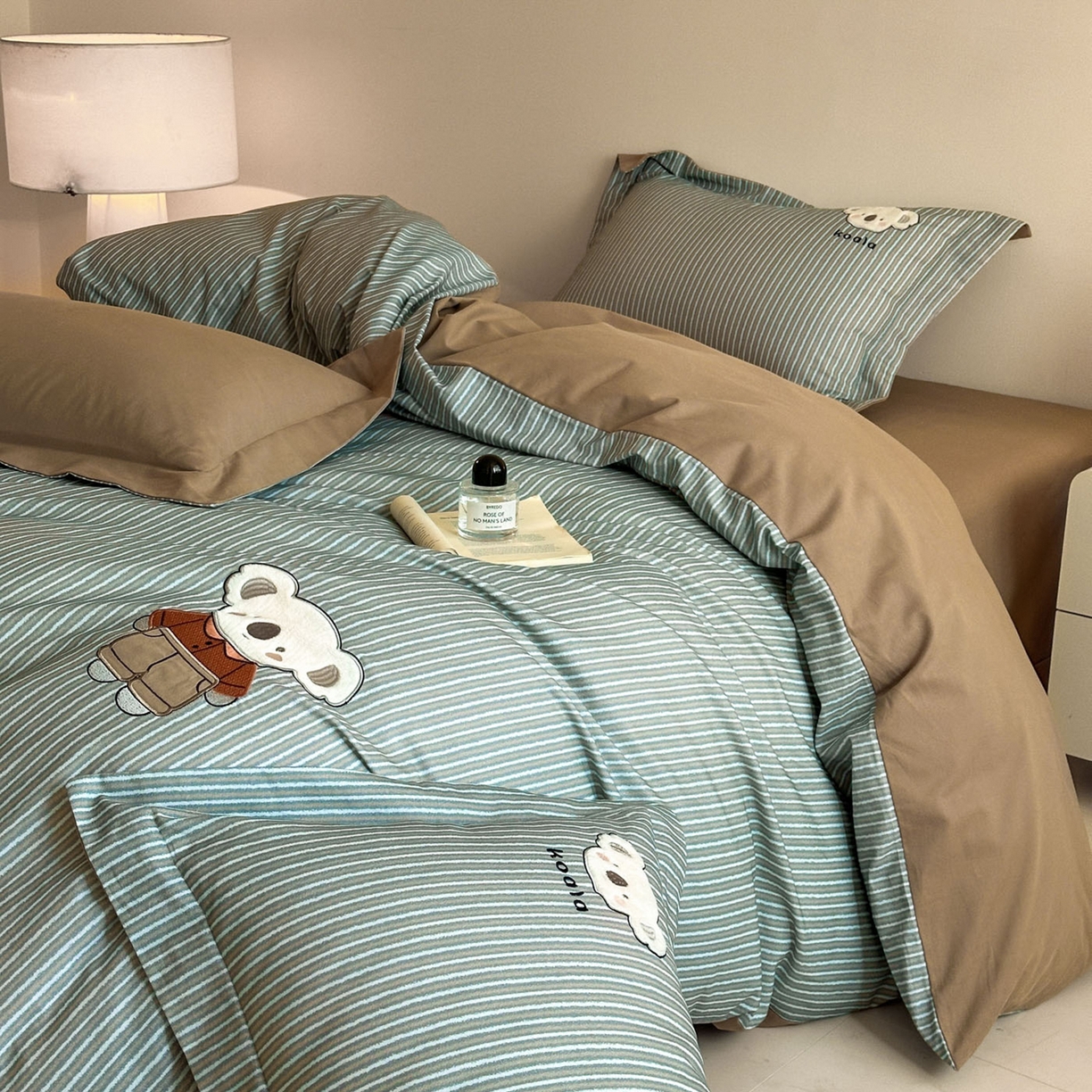 91家纺网 家纺一手货源 找家纺 禾时 2025新款全棉磨毛卡通刺绣四件套 米乐（蓝）