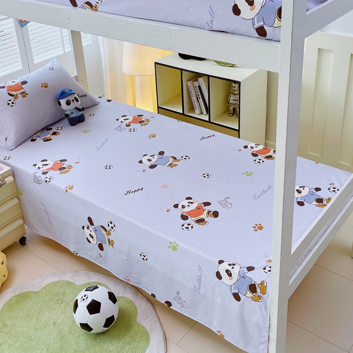 91家纺网 家纺一手货源 找家纺 金鑫汇家纺 2025新款A类全棉纯棉印花学生床宿舍上下铺三件套 足球争霸赛-灰