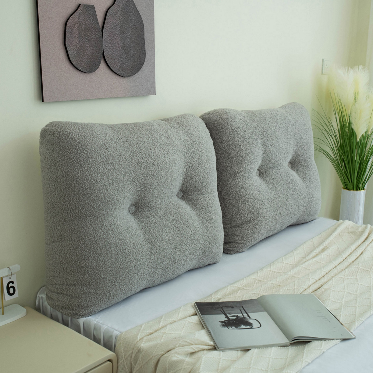 91家纺网 家纺一手货源 找家纺 美达人 2025新款泰迪毛面包组合款靠垫靠背 泰迪绒【无床头魔术贴】灰