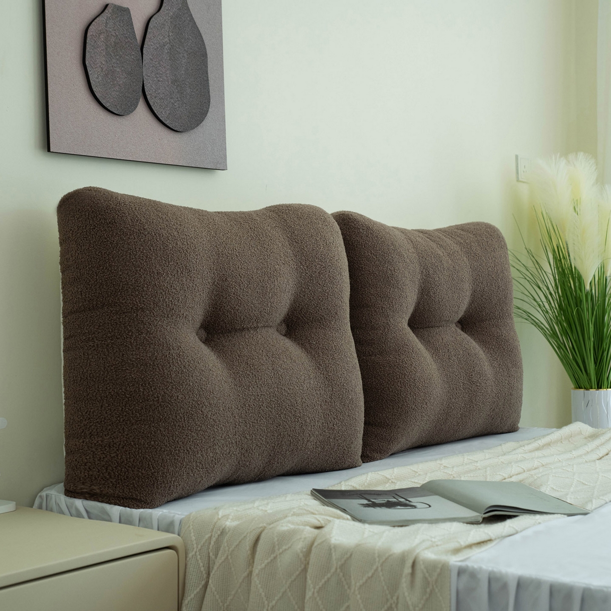 美达人 2025新款泰迪毛面包组合款靠垫靠背 泰迪绒【无床头魔术贴】咖