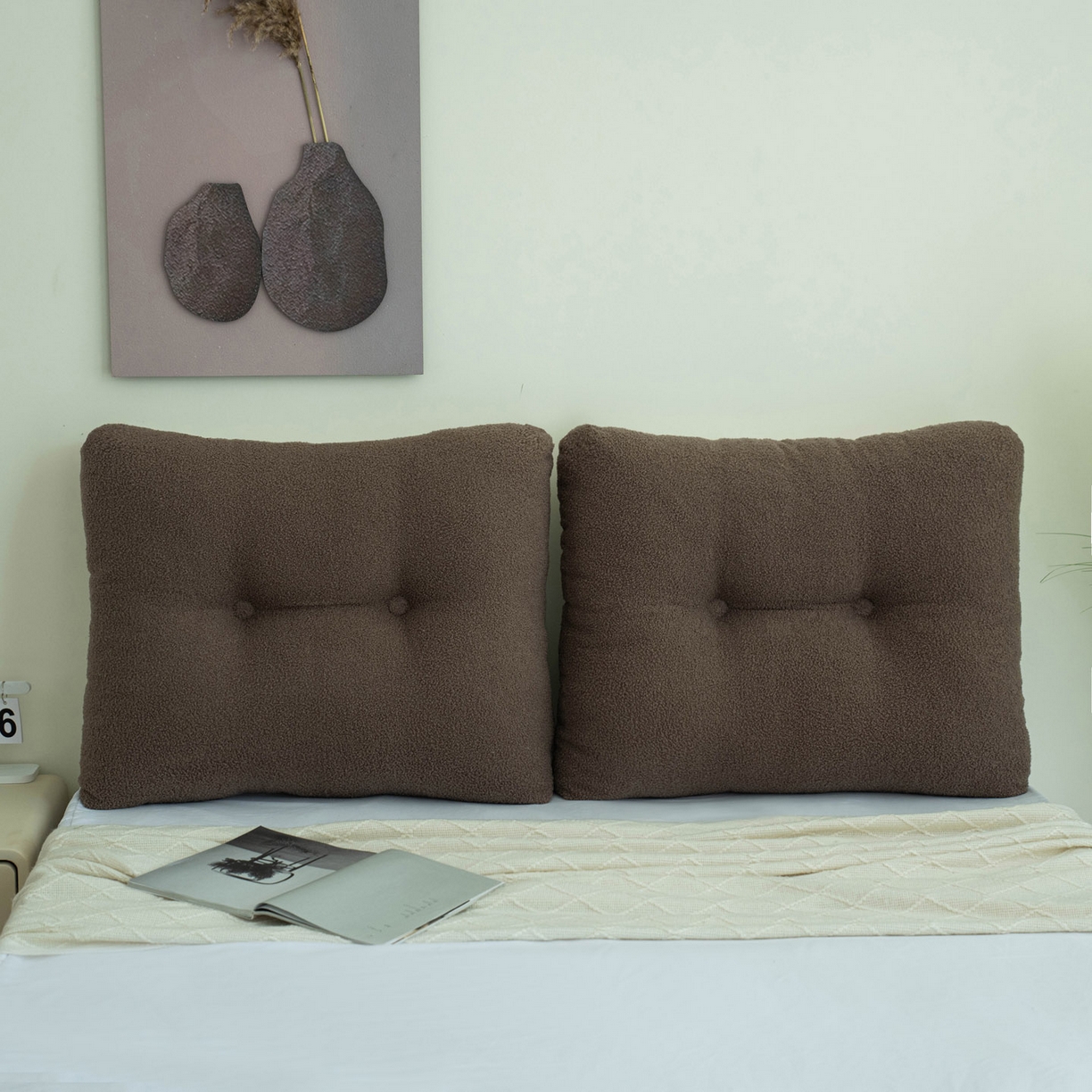 91家纺网 家纺一手货源 找家纺 美达人 2025新款泰迪毛面包组合款靠垫靠背 泰迪绒【无床头魔术贴】咖