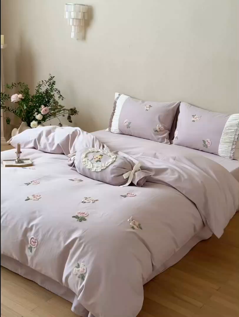 91家纺网 家纺一手货源 找家纺 （总）鹿班家居 2025新款100S全棉纯棉磨毛毛巾绣四件套-彩虹花园（标准会员-20元）