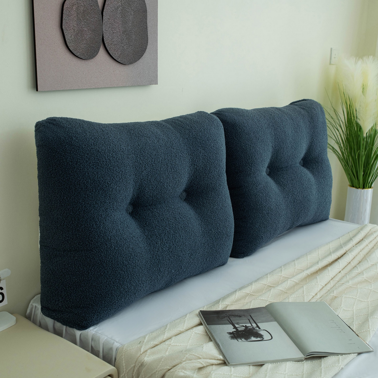 91家纺网 家纺一手货源 找家纺 美达人 2025新款泰迪毛面包组合款靠垫靠背 泰迪绒【无床头魔术贴】蓝