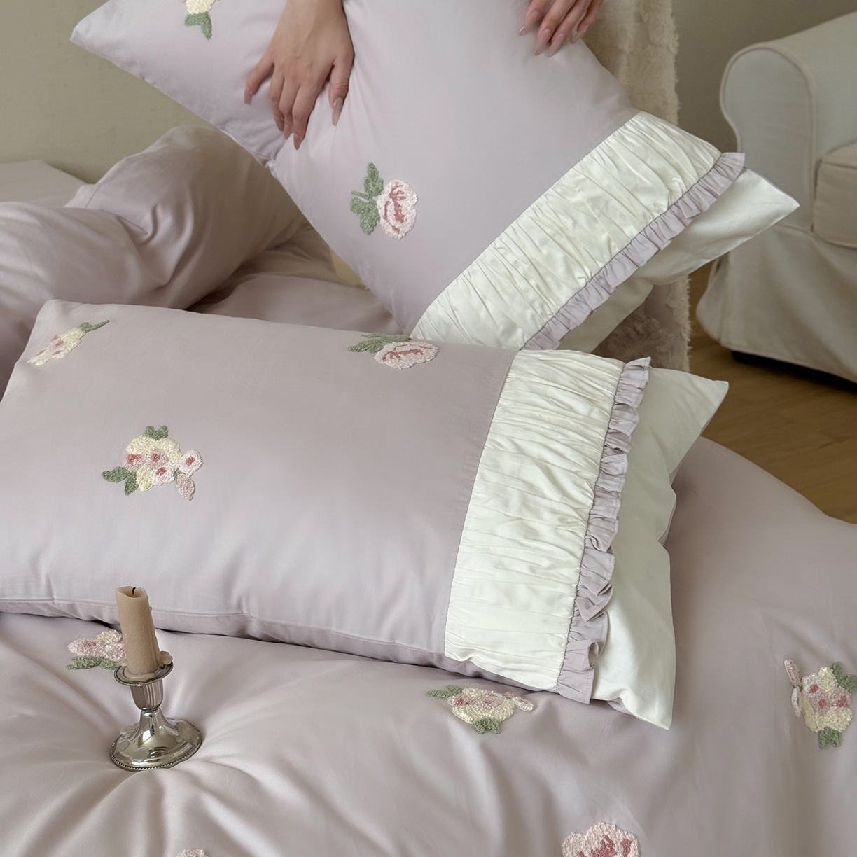 91家纺网 家纺一手货源 找家纺 鹿班家居 2025新款100S全棉纯棉磨毛毛巾绣四件套-彩虹花园（标准会员-20元） 彩虹花园-紫色