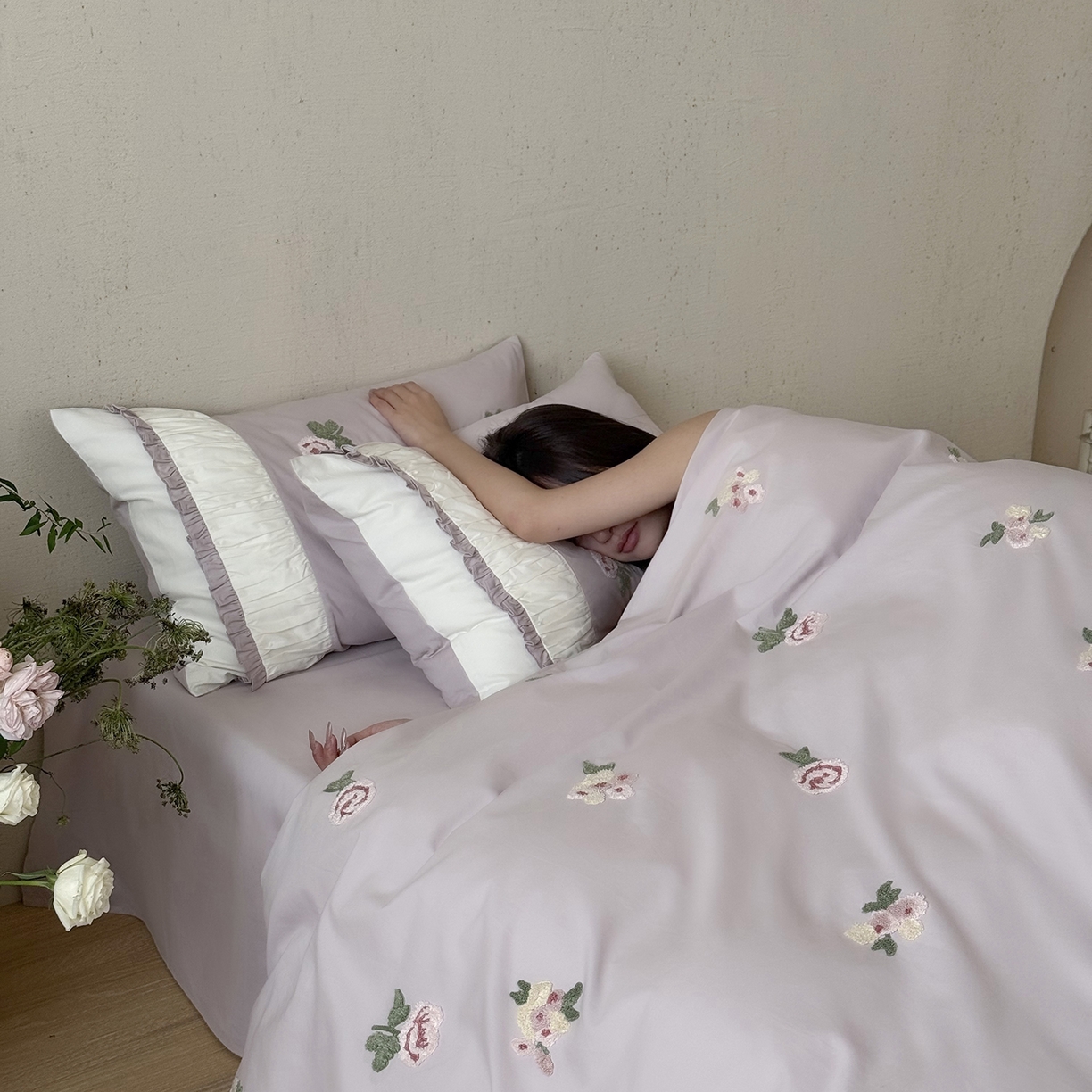 91家纺网 家纺一手货源 找家纺 鹿班家居 2025新款100S全棉纯棉磨毛毛巾绣四件套-彩虹花园（标准会员-20元） 彩虹花园-紫色