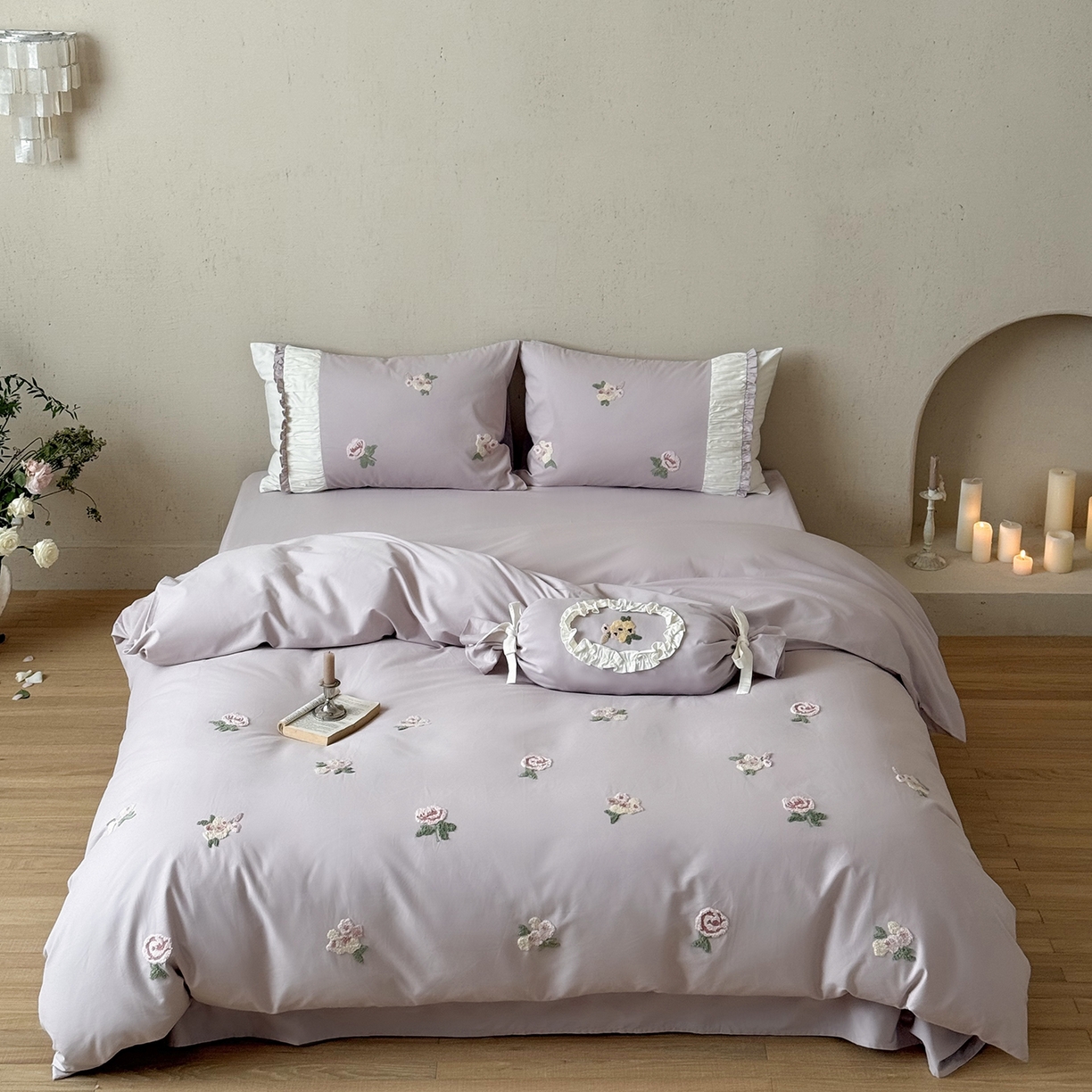 91家纺网 家纺一手货源 找家纺 鹿班家居 2025新款100S全棉纯棉磨毛毛巾绣四件套-彩虹花园（标准会员-20元） 彩虹花园-紫色