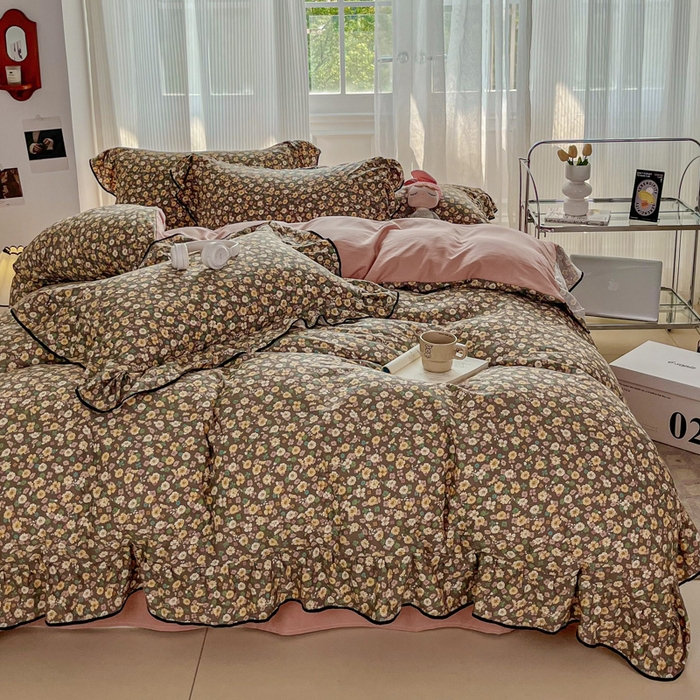 91家纺网 家纺一手货源 找家纺 斯卡诺家纺 2025秋冬法式花边古法水洗棉云感棉床盖四件套花边被套床单款 花镜-花边款