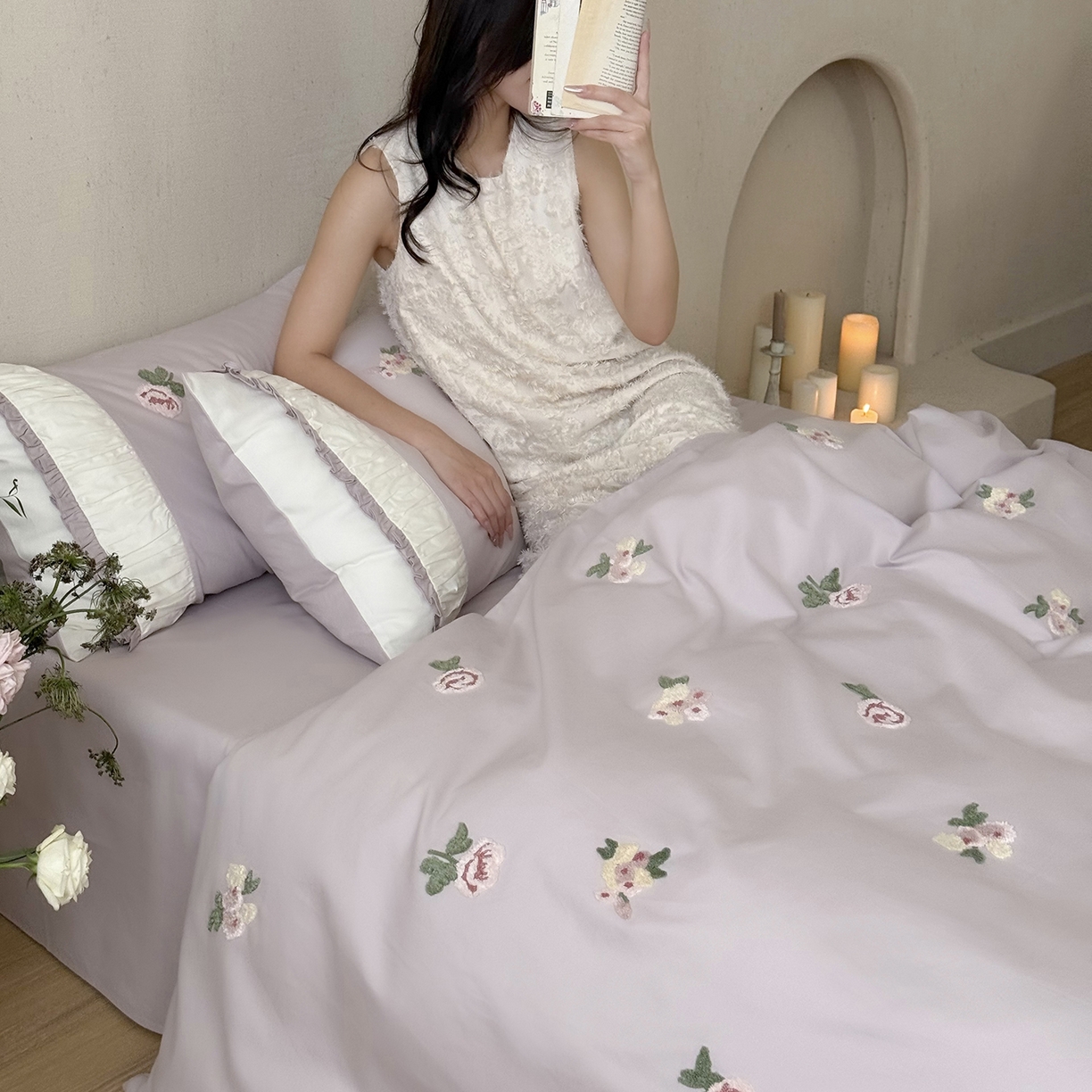 91家纺网 家纺一手货源 找家纺 鹿班家居 2025新款100S全棉纯棉磨毛毛巾绣四件套-彩虹花园（标准会员-20元） 彩虹花园-紫色