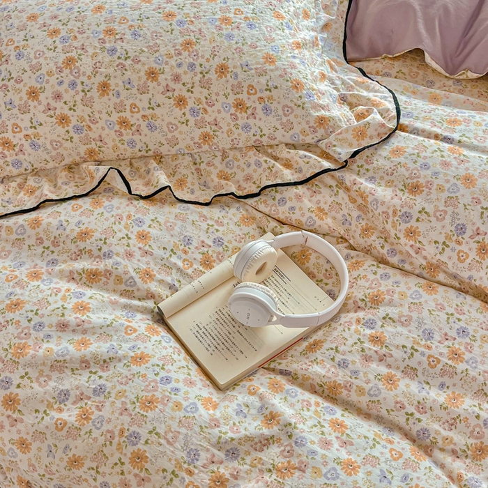 91家纺网 家纺一手货源 找家纺 斯卡诺家纺 2025秋冬法式花边古法水洗棉云感棉床盖四件套花边被套床单款 花漾-花边款