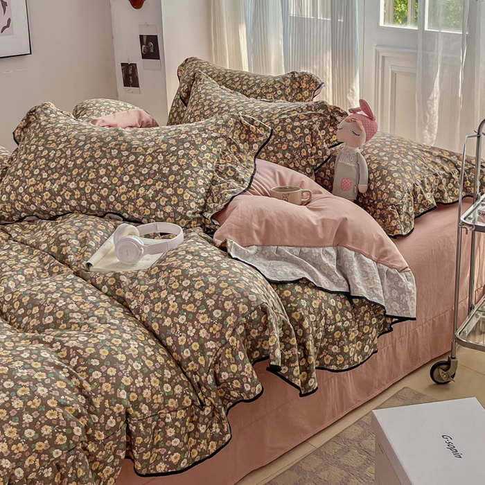 91家纺网 家纺一手货源 找家纺 斯卡诺家纺 2025秋冬法式花边古法水洗棉云感棉床盖四件套花边被套床单款 花镜-花边款