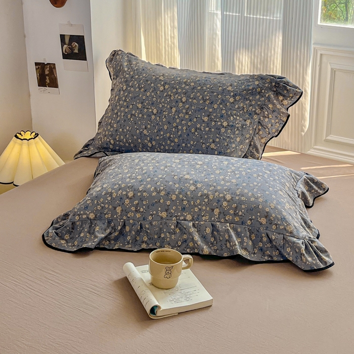 91家纺网 家纺一手货源 找家纺 斯卡诺家纺 2025秋冬法式花边古法水洗棉云感棉床盖四件套花边被套床单款 晚风-花边款