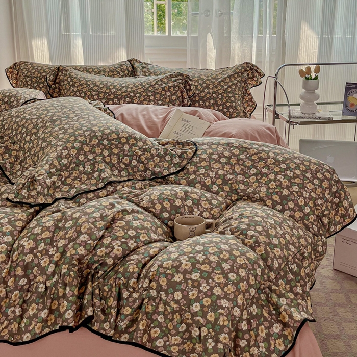 91家纺网 家纺一手货源 找家纺 斯卡诺家纺 2025秋冬法式花边古法水洗棉云感棉床盖四件套花边被套床单款 花镜-花边款