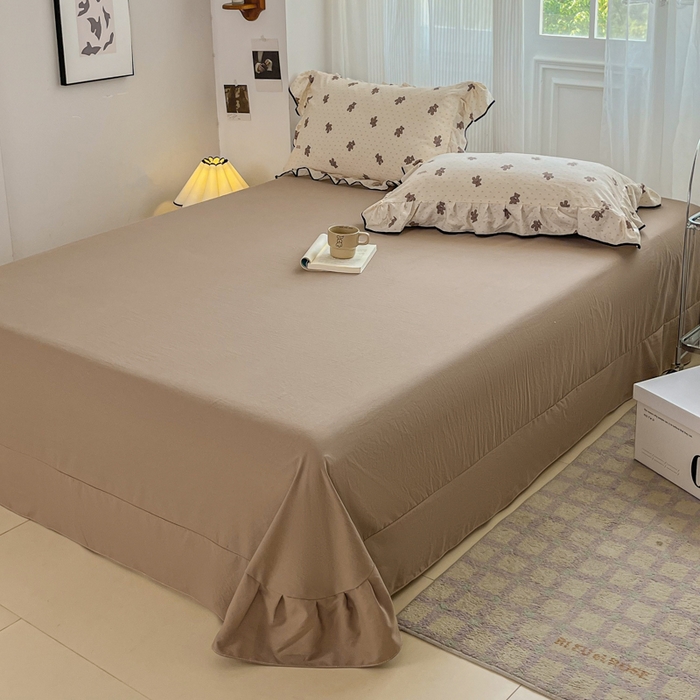 91家纺网 家纺一手货源 找家纺 斯卡诺家纺 2025秋冬法式花边古法水洗棉云感棉床盖四件套花边被套床单款 熊熊乐园-花边款