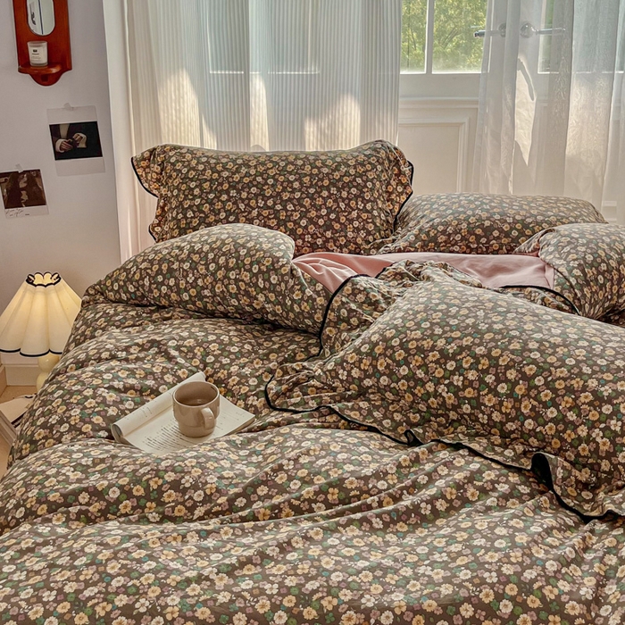 91家纺网 家纺一手货源 找家纺 斯卡诺家纺 2025秋冬法式花边古法水洗棉云感棉床盖四件套花边被套床单款 花镜-花边款