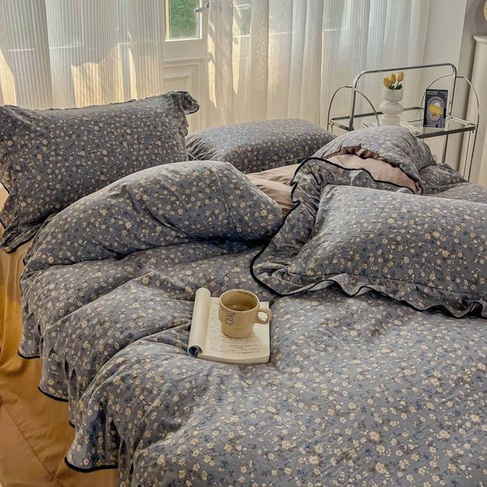 91家纺网 家纺一手货源 找家纺 斯卡诺家纺 2025秋冬法式花边古法水洗棉云感棉床盖四件套花边被套床单款 晚风-花边款