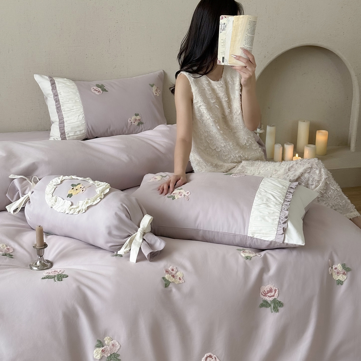 91家纺网 家纺一手货源 找家纺 鹿班家居 2025新款100S全棉纯棉磨毛毛巾绣四件套-彩虹花园（标准会员-20元） 彩虹花园-紫色