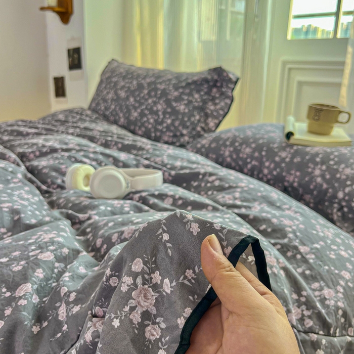 91家纺网 家纺一手货源 找家纺 斯卡诺家纺 2025秋冬法式花边古法水洗棉云感棉床盖四件套花边被套床单款 满天星-花边款